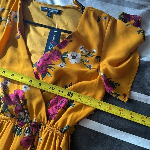One Clothing Yellow with Magenta Flowers Summer/ Spring Dress, Size Small - Picture 8 of 11